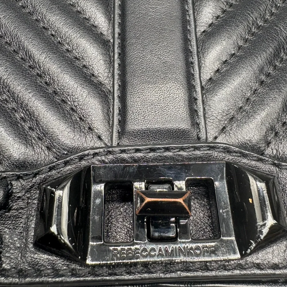 Rebecca Minkoff‎ Chevron Quilted Leather Love Crossbody Shoulder Bag Black